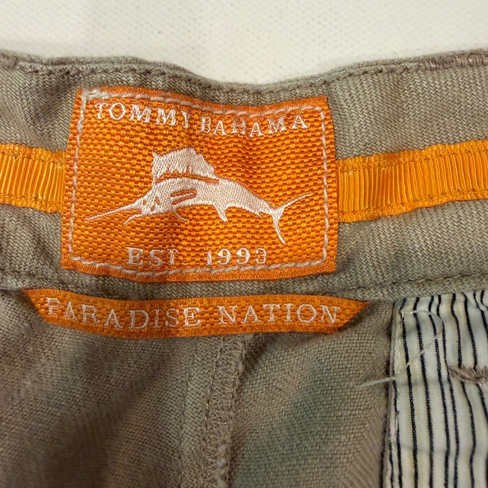Tommy Bahama Paradise Nation Mens Khaki Tan 100% Linen Shorts Size 36 - Picture 2 of 8